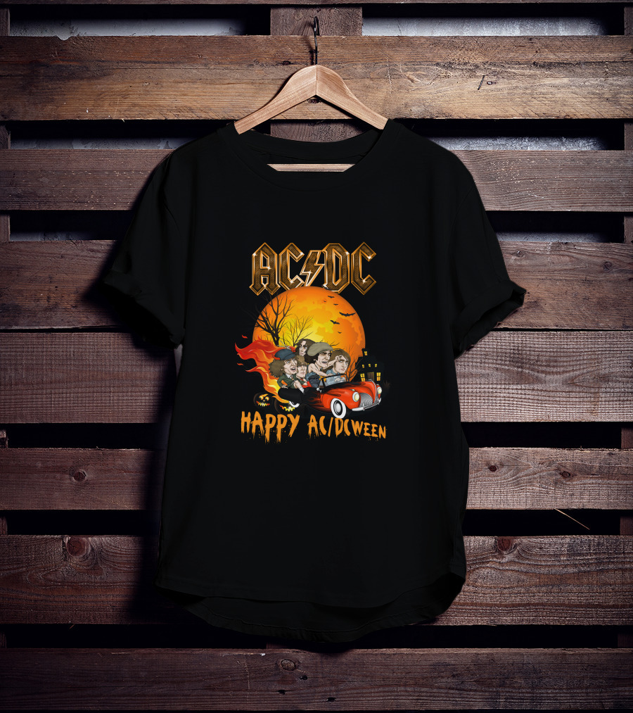 AC/DC Happy AC/DCween Halloween Theme Car And Moon Scene T-Shirt