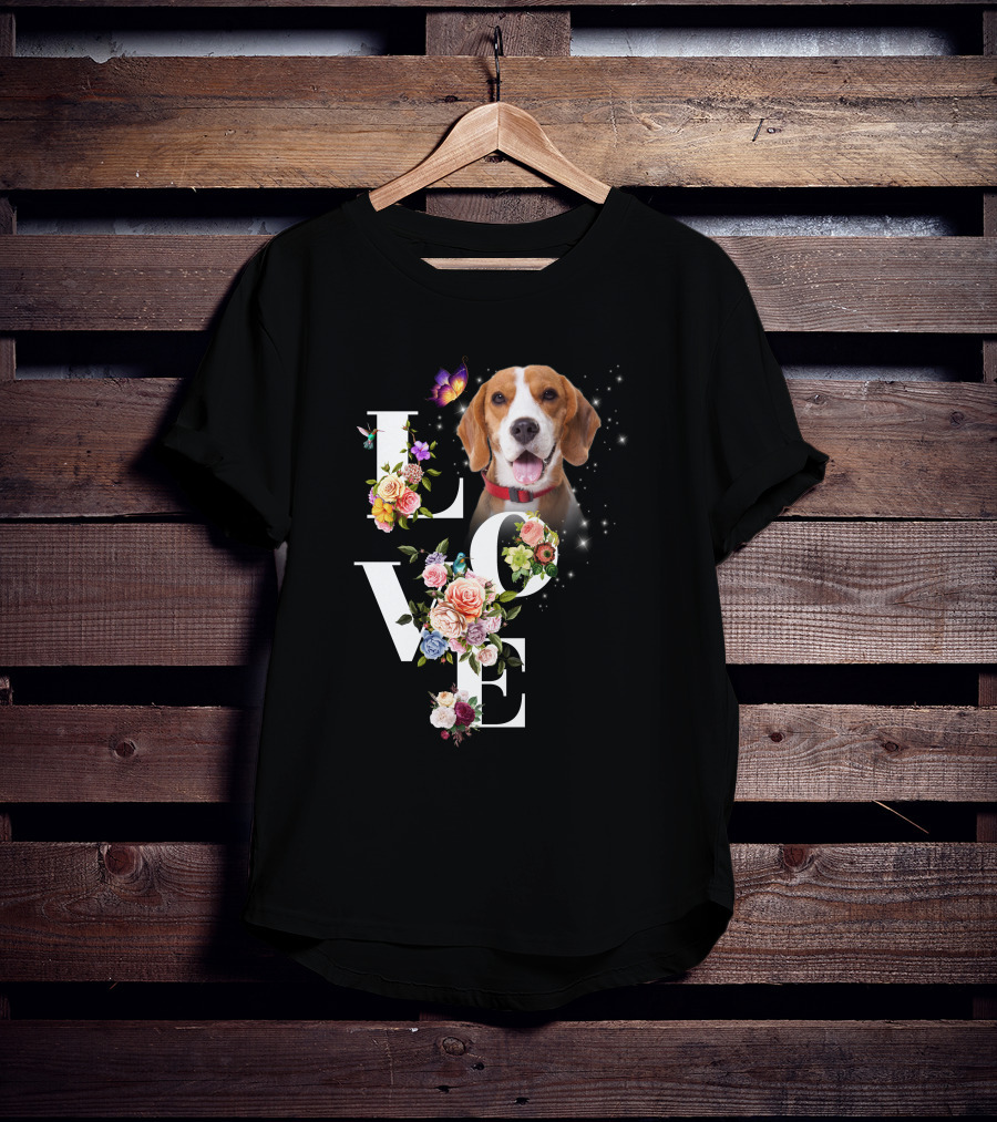 LOVE Beagle Floral Butterfly T-Shirt
