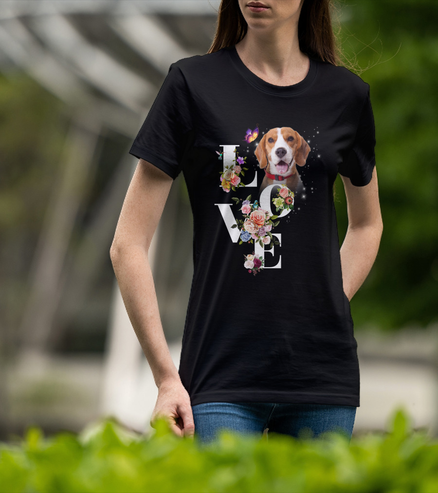 LOVE Beagle Floral Butterfly T-Shirt