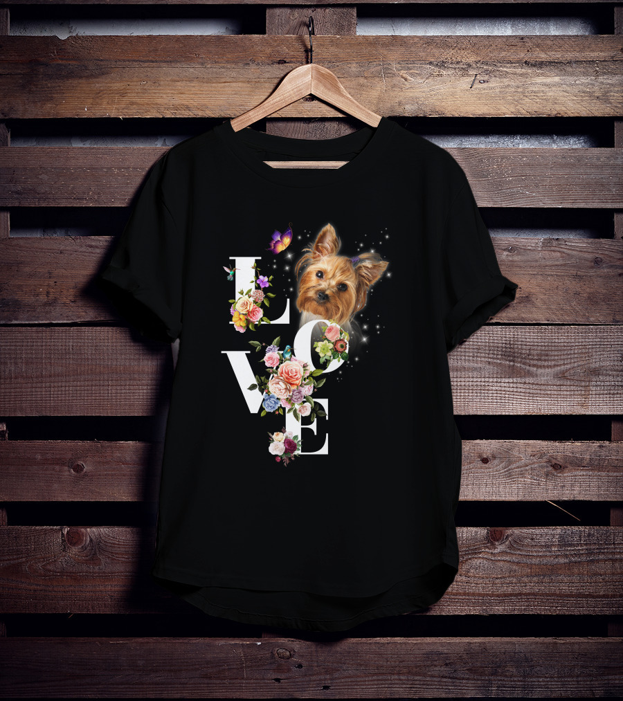 LOVE Yorkie Floral Butterfly T-Shirt