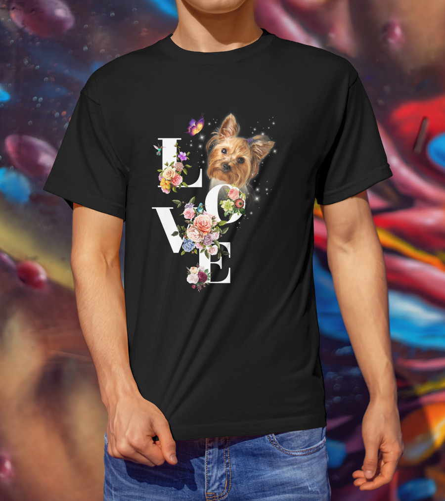 LOVE Yorkie Floral Butterfly T-Shirt
