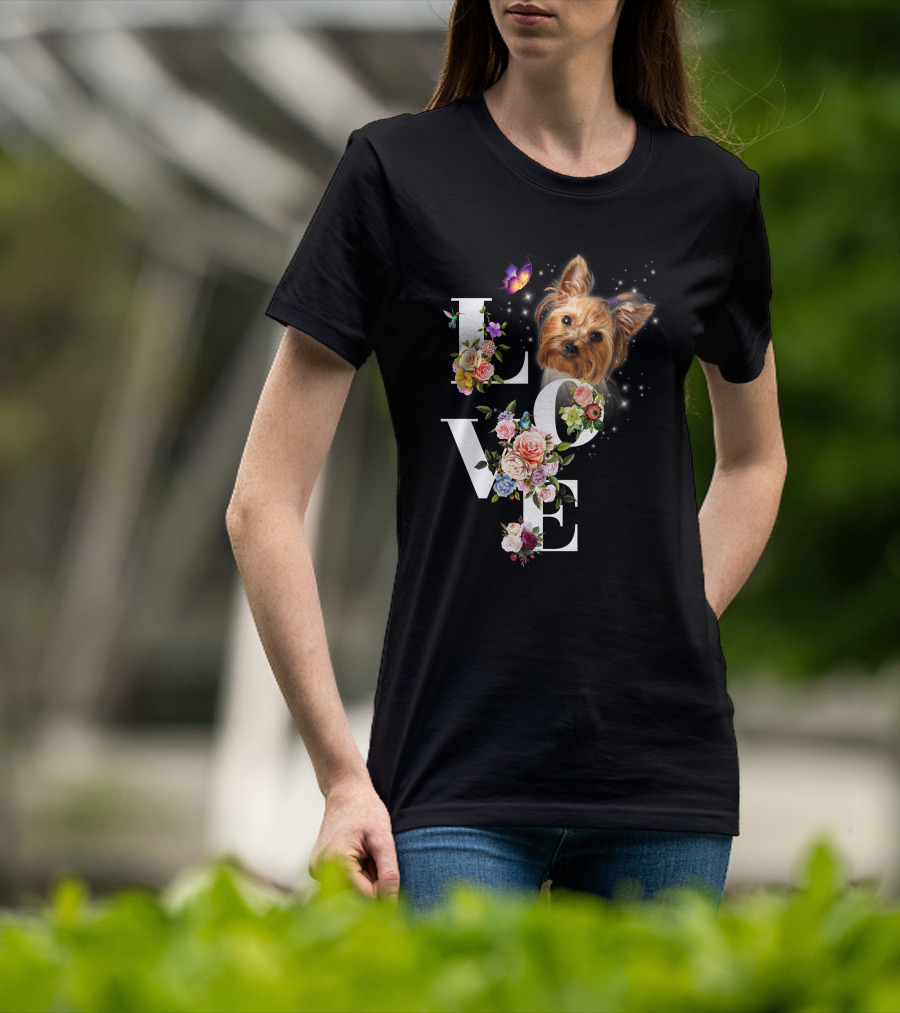 LOVE Yorkie Floral Butterfly T-Shirt