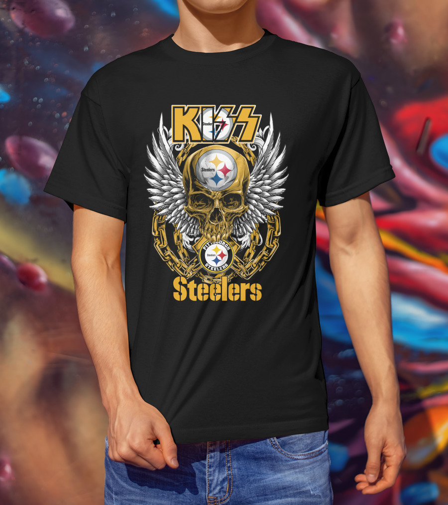 Kiss Nfl Pittsburgh Steelers Skull Wings Chains T-Shirt