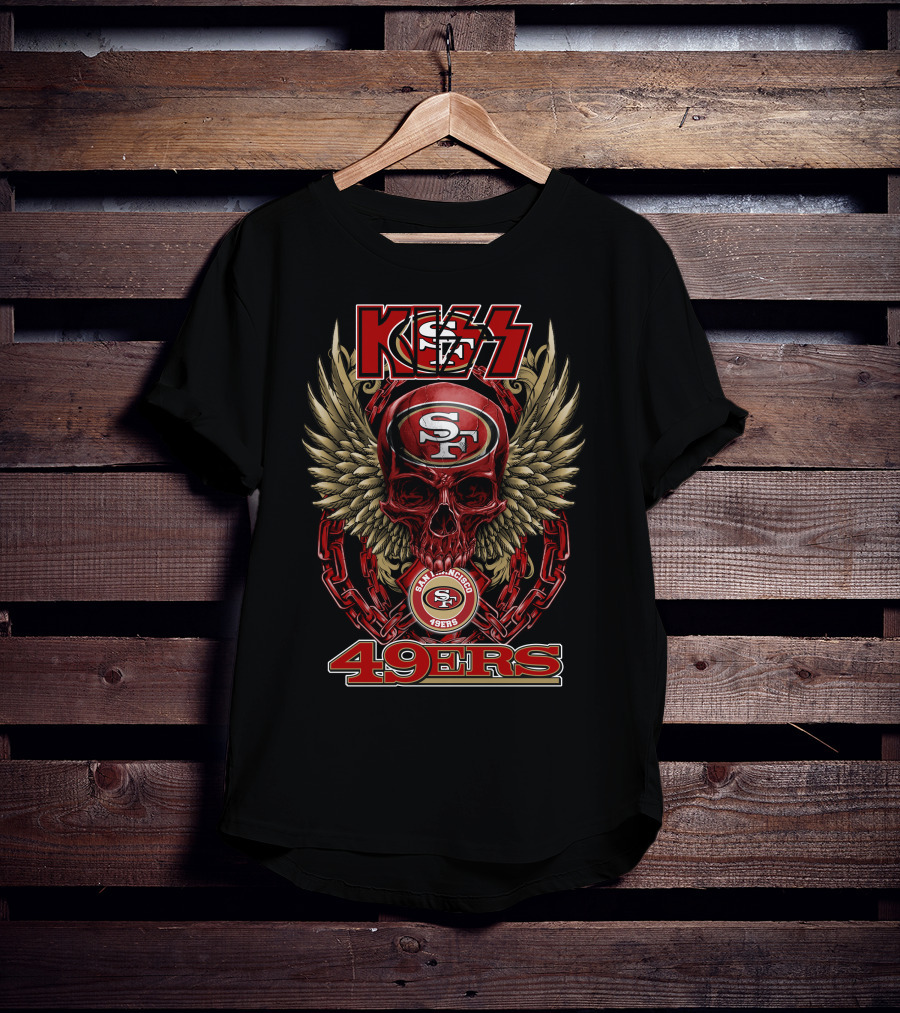 Kiss Nfl San Francisco 49ers Skull With Wings And Chains Football Theme T-Shirt