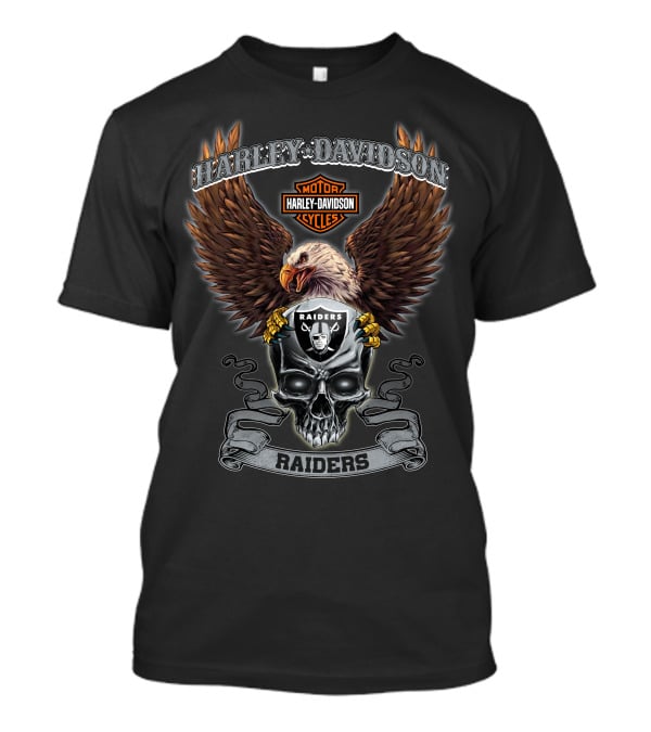 Harley Davidson Eagle Raiders Skull Badge Nfl Oakland Raiders T-Shirt