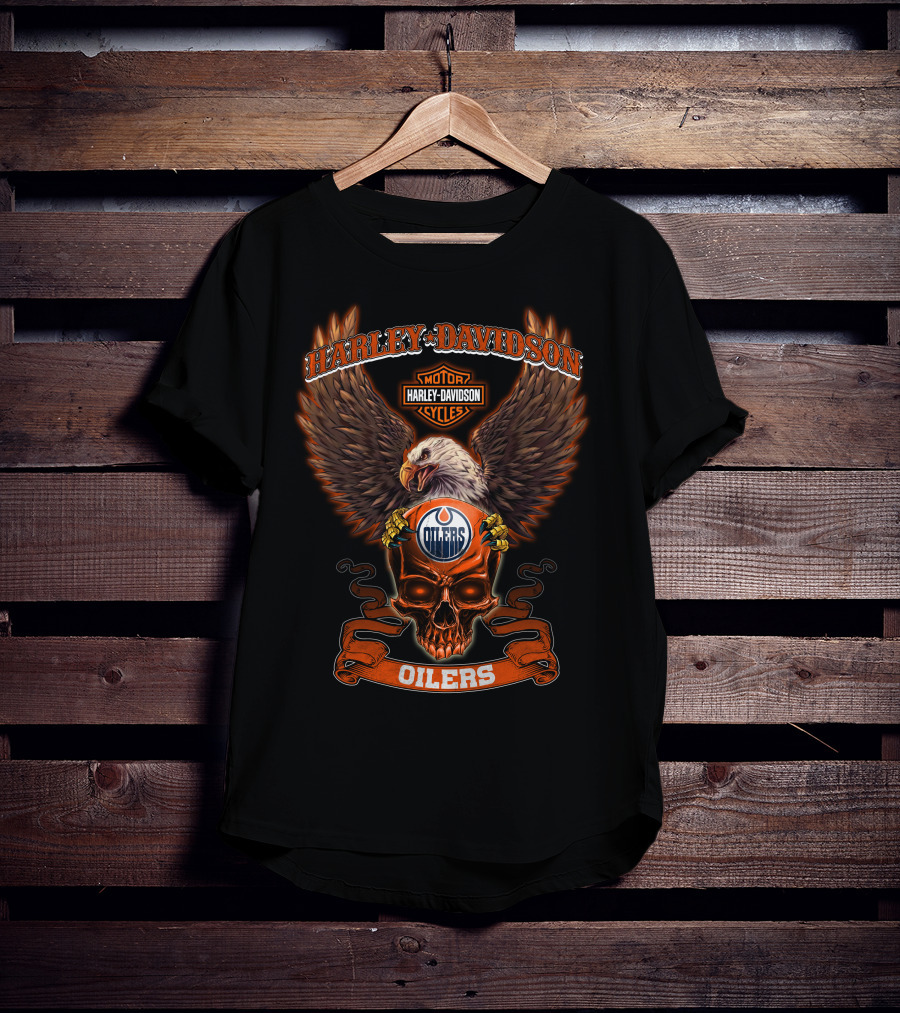 Harley Davidson Edmonton Oilers Eagle And Skull T-Shirt