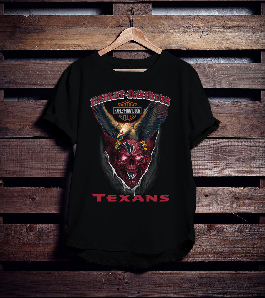 Harley Davidson Motor Cycles Eagle Skull Texans Houston Nfl T-Shirt