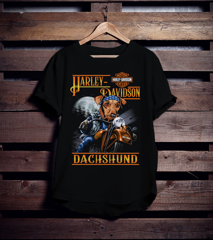 Harley Davidson Dachshund Motorcycle Rider Moon T-Shirt
