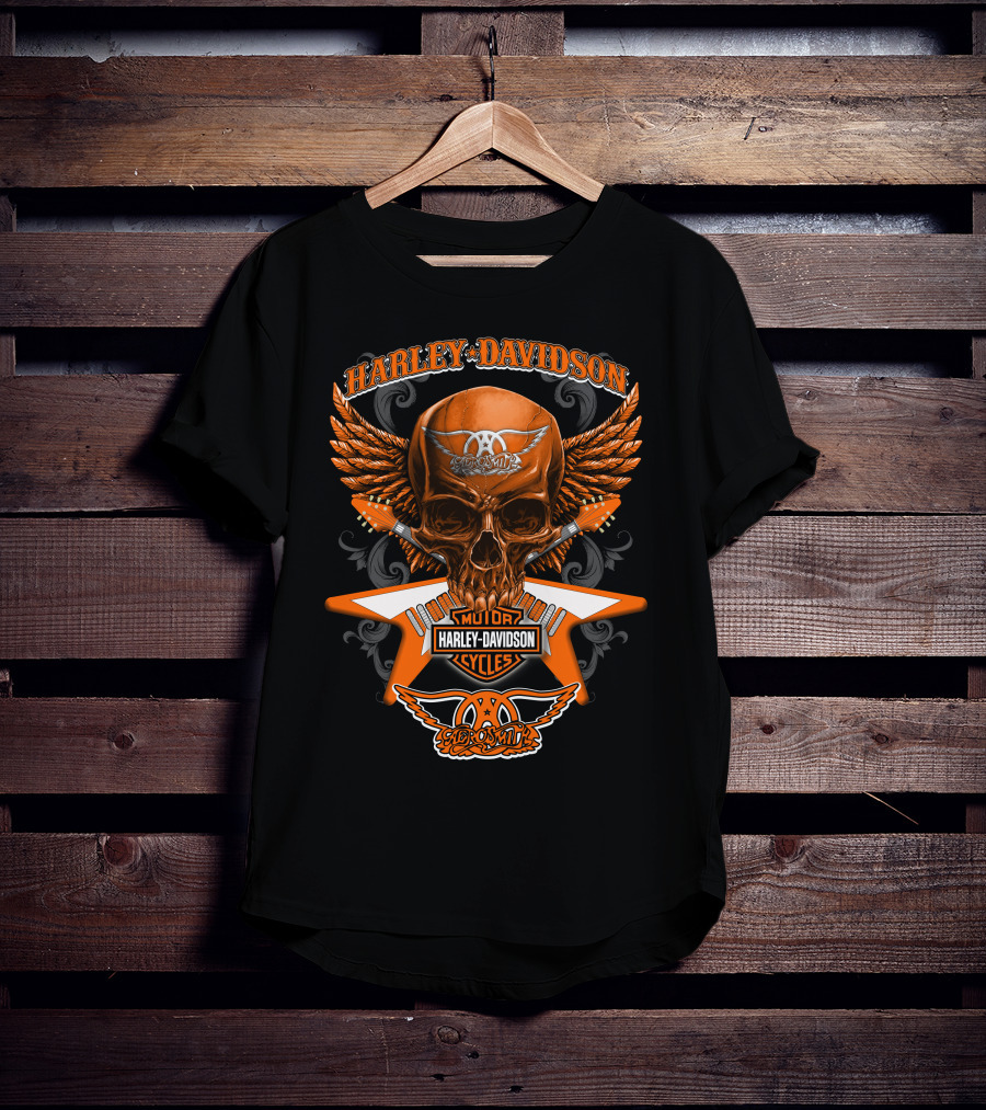 Harley Davidson Aerosmith Motorcycles Skull Wings Hd0304 T-Shirt