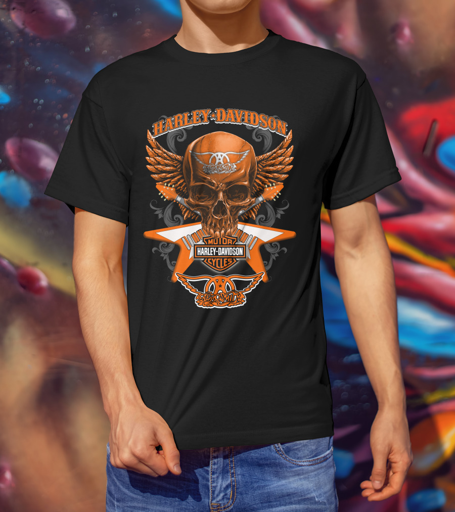 Harley Davidson Aerosmith Motorcycles Skull Wings Hd0304 T-Shirt