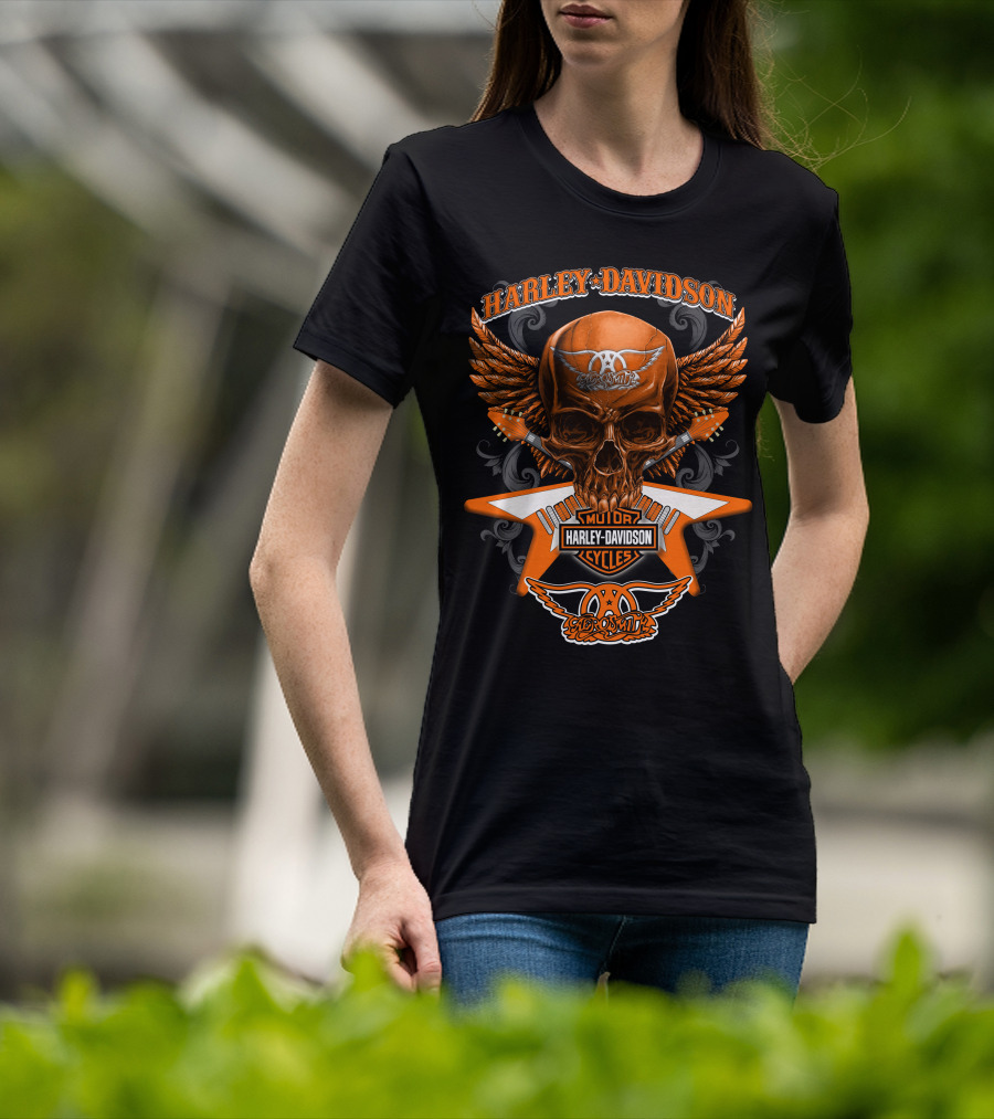 Harley Davidson Aerosmith Motorcycles Skull Wings Hd0304 T-Shirt