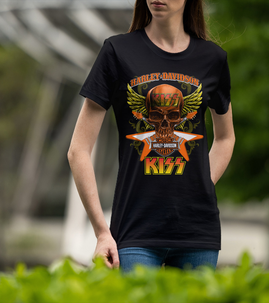 Harley Davidson Kiss Skull Wings Motorcycles Cycles T-Shirt
