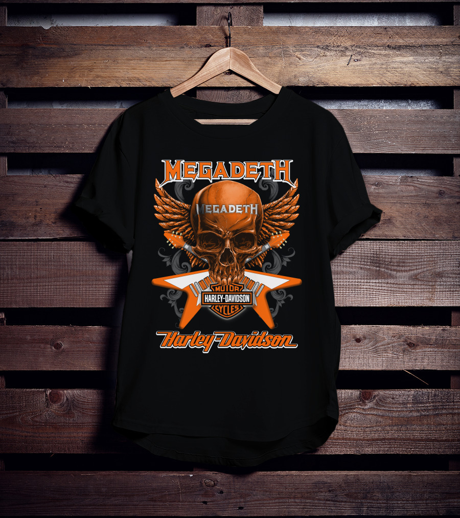 Megadeth Harley Davidson Motor Cycles Skull Wings T-Shirt