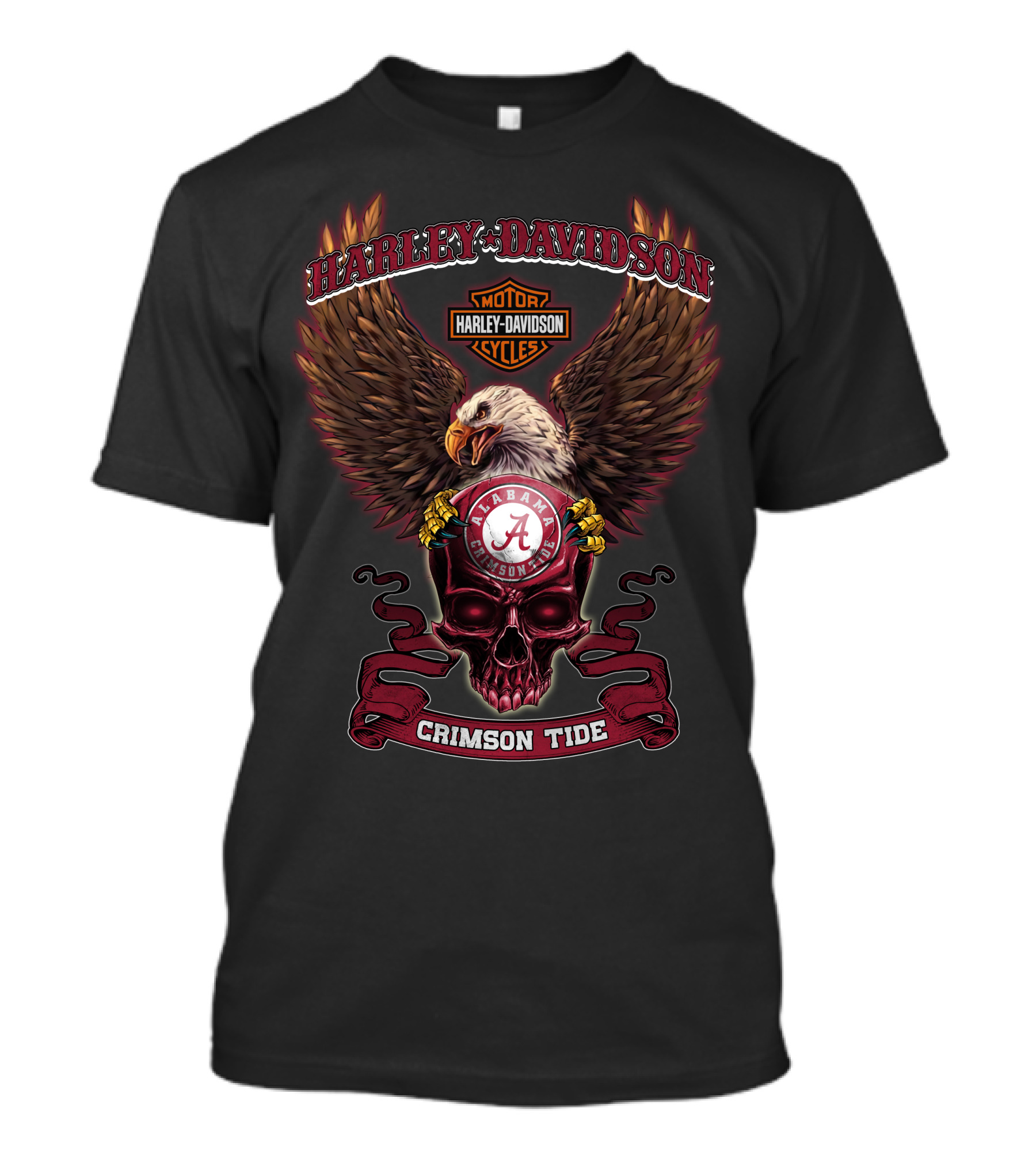 Harley Davidson Alabama Crimson Tide Ncaa Bald Eagle Skull T-Shirt
