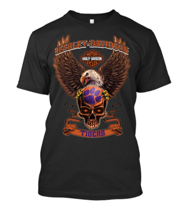 Harley Davidson Motor Cycles Eagle Skull Clemson Tigers T-Shirt