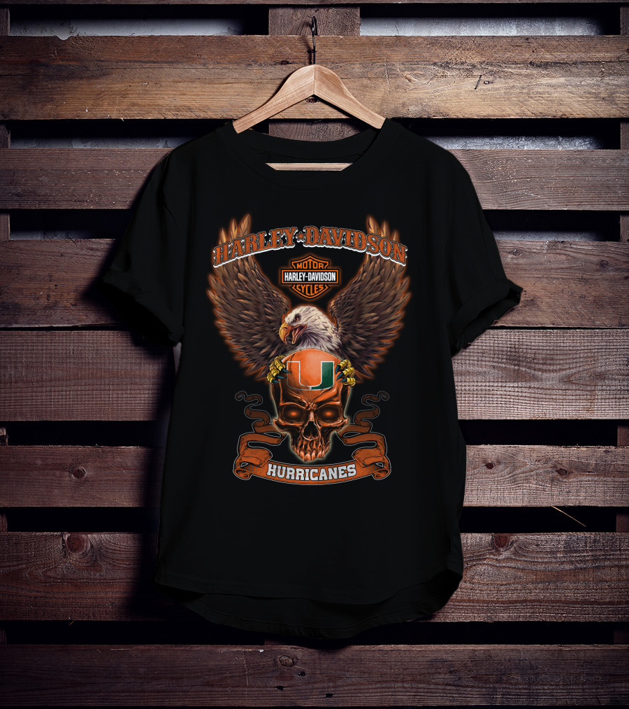 Harley Davidson Motor Cycles Eagle University Of Miami Hurricanes T-Shirt