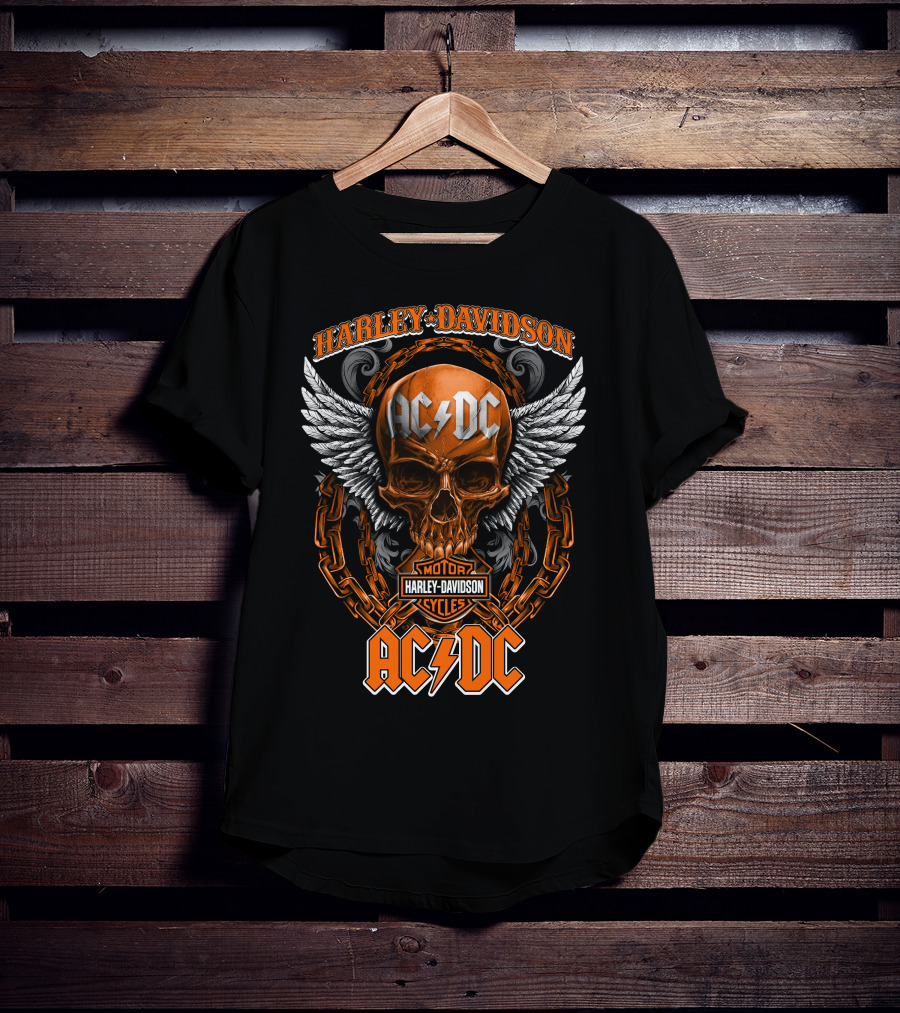 Harley Davidson Acdc Skull With Chains And Wings T-Shirt