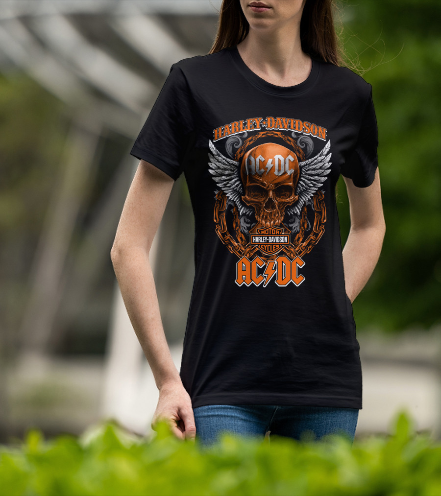 Harley Davidson Acdc Skull With Chains And Wings T-Shirt