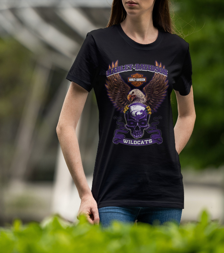 Harley Davidson Kansas State Wildcats Eagle Skull T-Shirt
