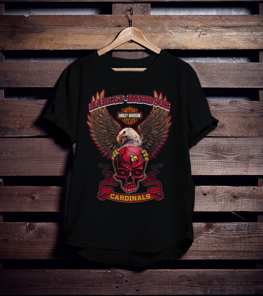 Harley Davidson Motor Cycles Cardinals Eagles Skulls T-Shirt