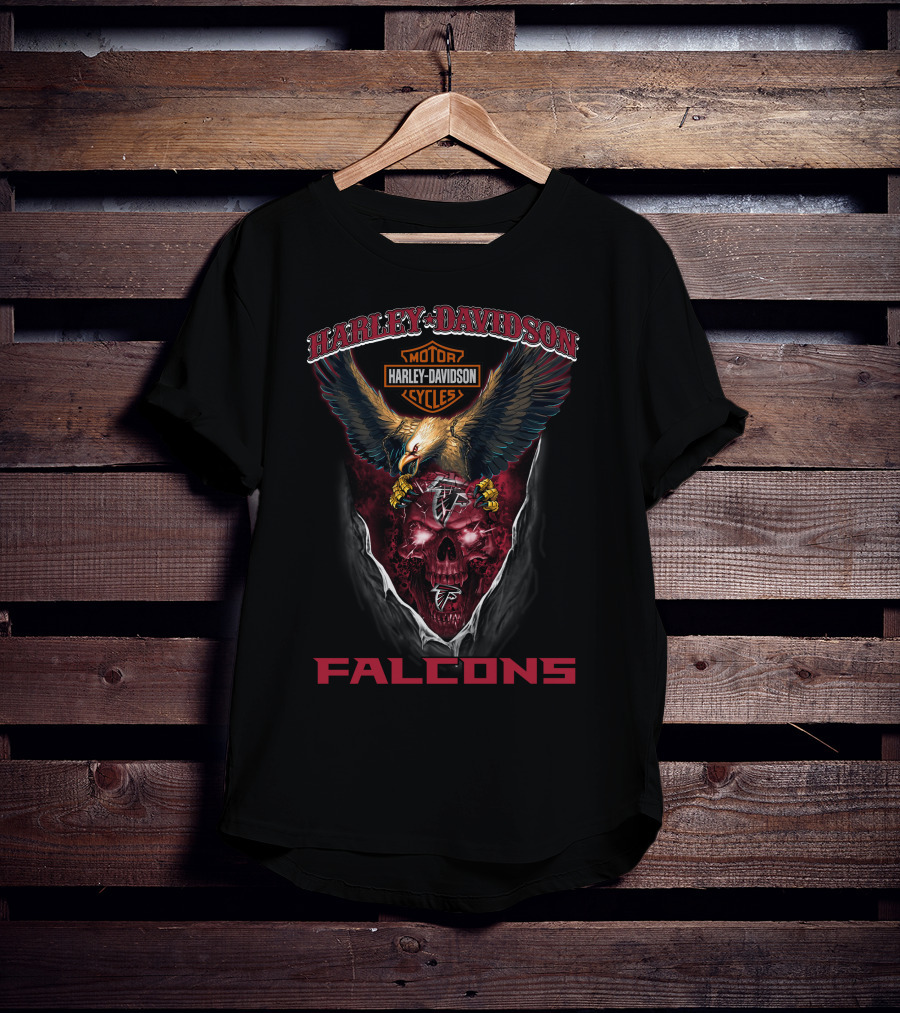 Harley Davidson Motor Cycles Atlanta Falcons Skull Eagle T-Shirt