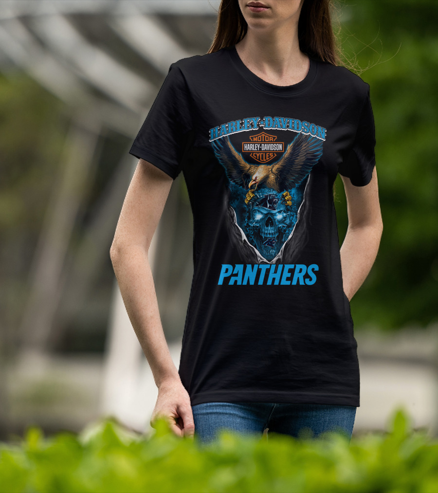 Harley Davidson Motor Cycles Eagle Skull Panthers T-Shirt