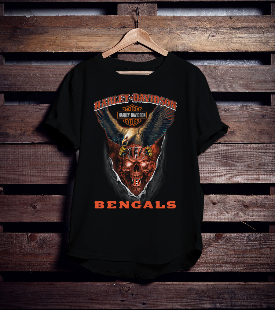 Harley Davidson Motor Cycles Bengals Eagle Skull Cincinnati T-Shirt