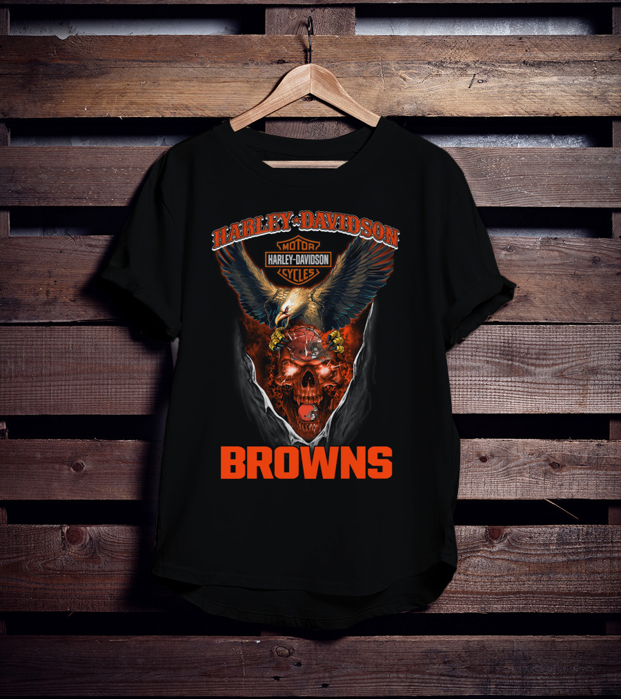 Harley Davidson Cleveland Browns Eagle Skulls Cycles T-Shirt