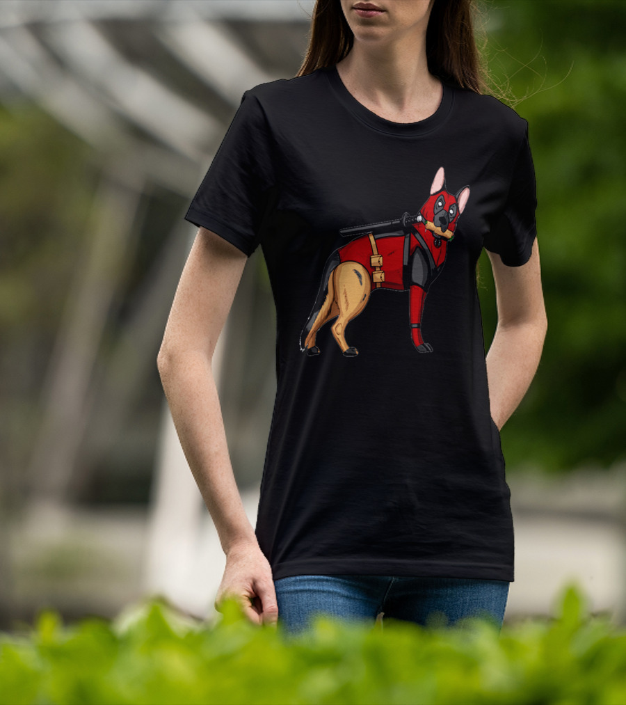 German Shepherd In Deadpool Costume With Sword And Bone T-Shirt