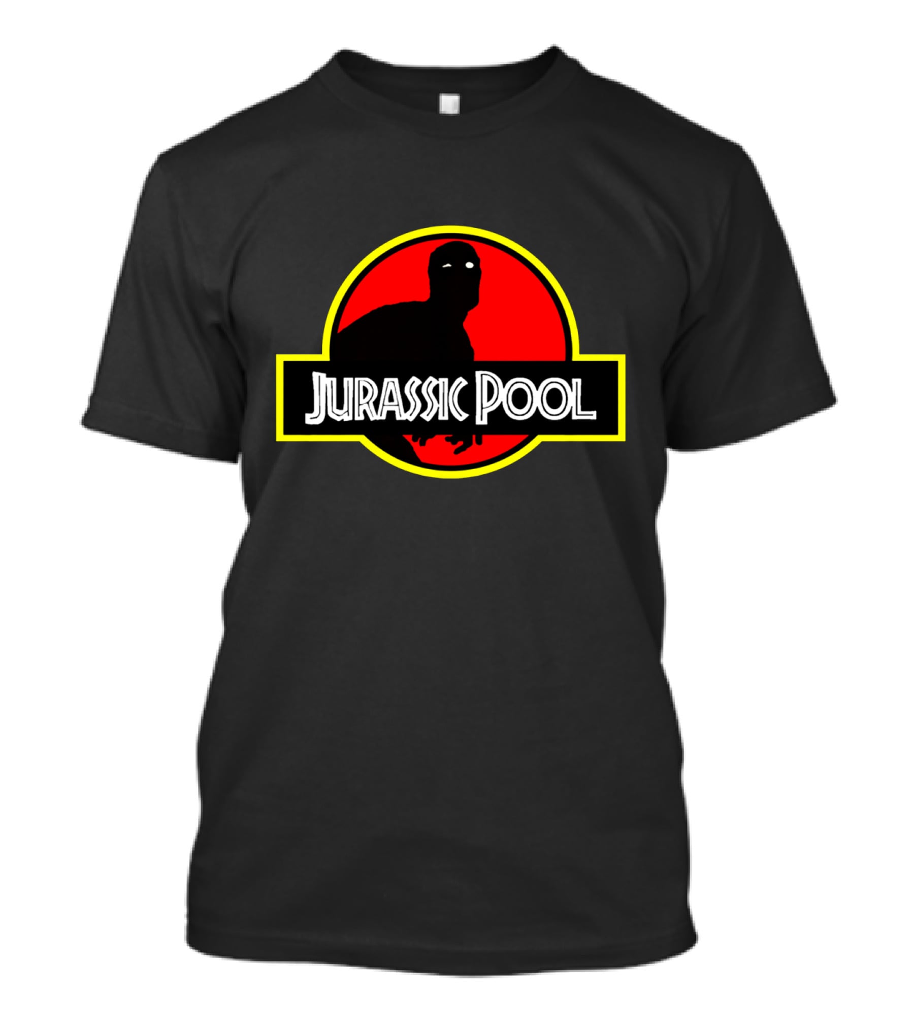 Jurassic Pool Deadpool Parody With Dinosaur Logo And Red Circle T-Shirt