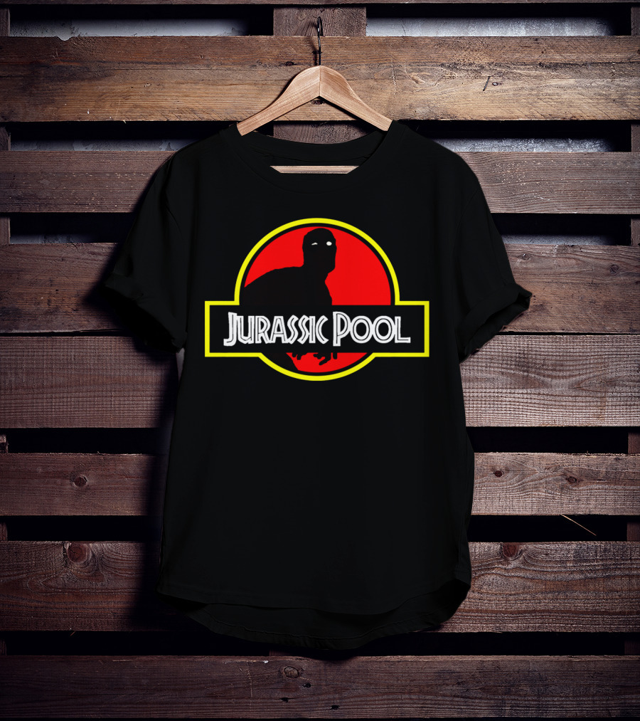 Jurassic Pool Deadpool Parody With Dinosaur Logo And Red Circle T-Shirt