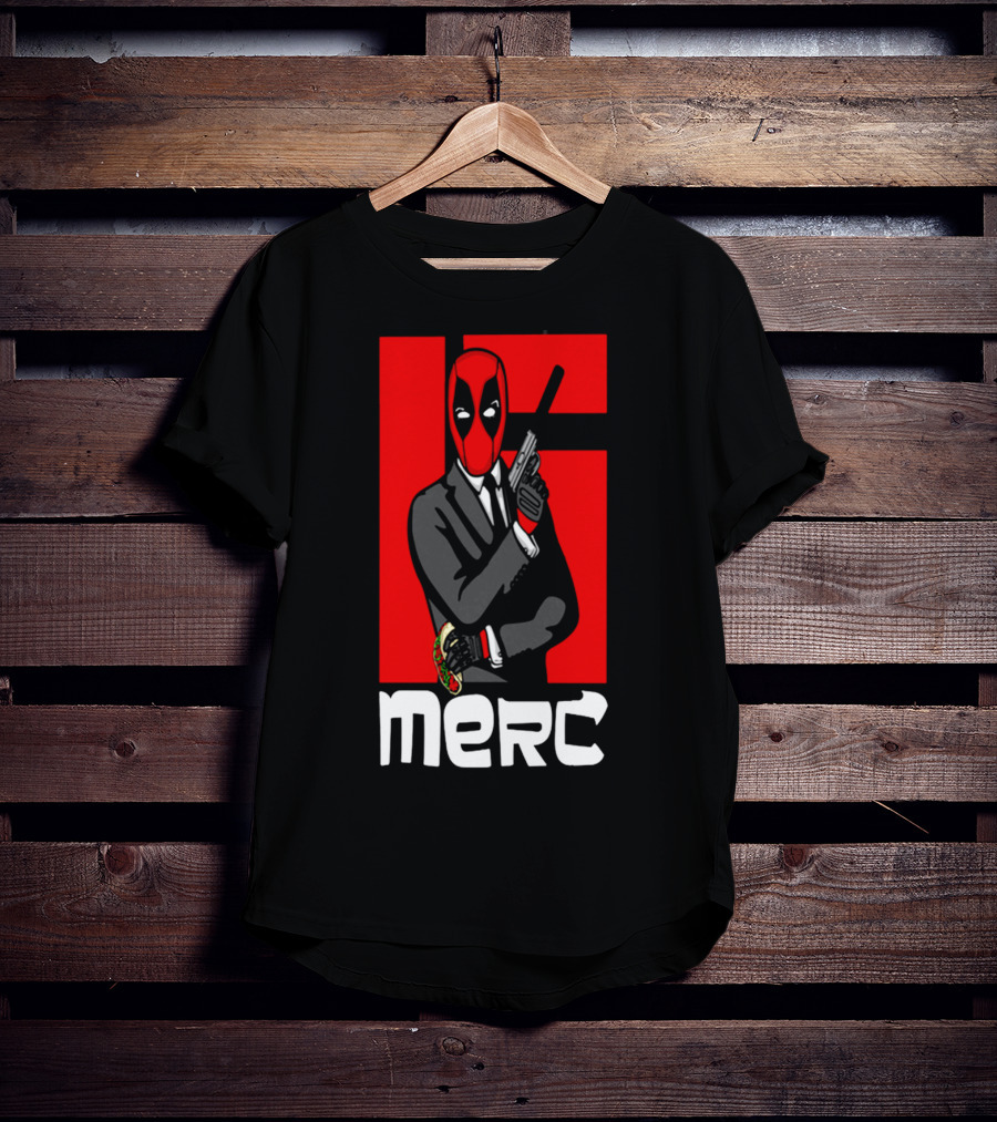 Deadpool Merc 007 Parody Graphic With Red Mask And Suit T-Shirt
