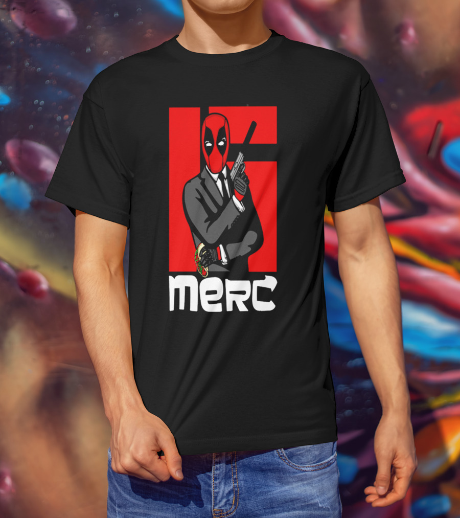 Deadpool Merc 007 Parody Graphic With Red Mask And Suit T-Shirt