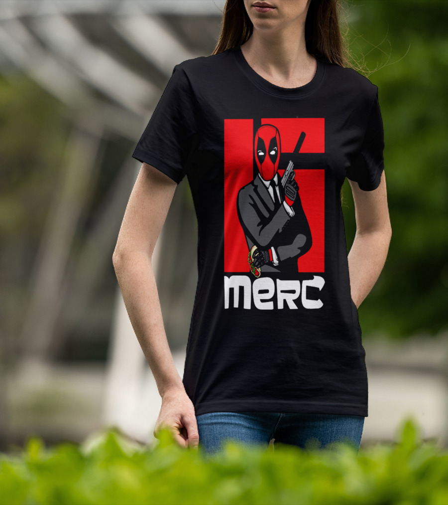 Deadpool Merc 007 Parody Graphic With Red Mask And Suit T-Shirt