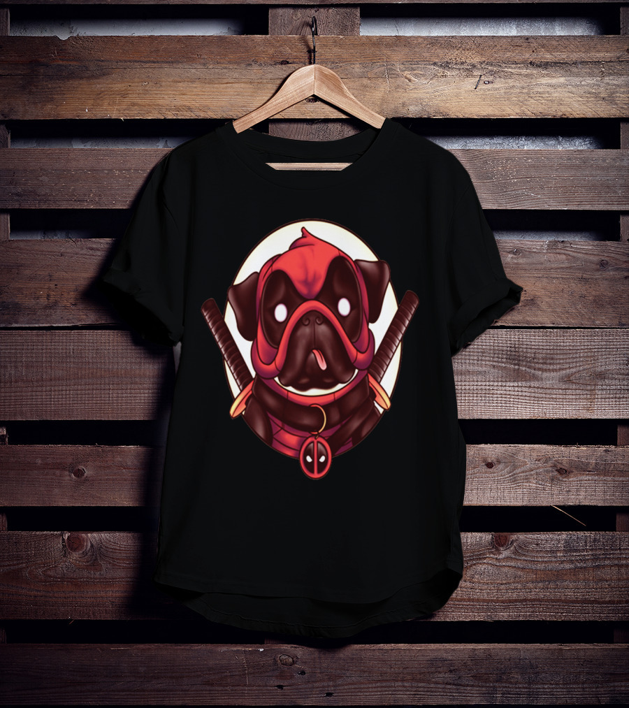 Deadpug Pug Wearing Deadpool Mask With Swords T-Shirt