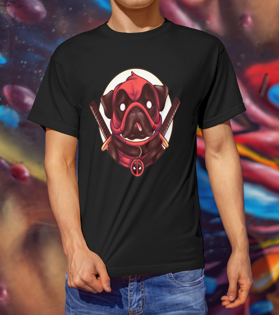 Deadpug Pug Wearing Deadpool Mask With Swords T-Shirt