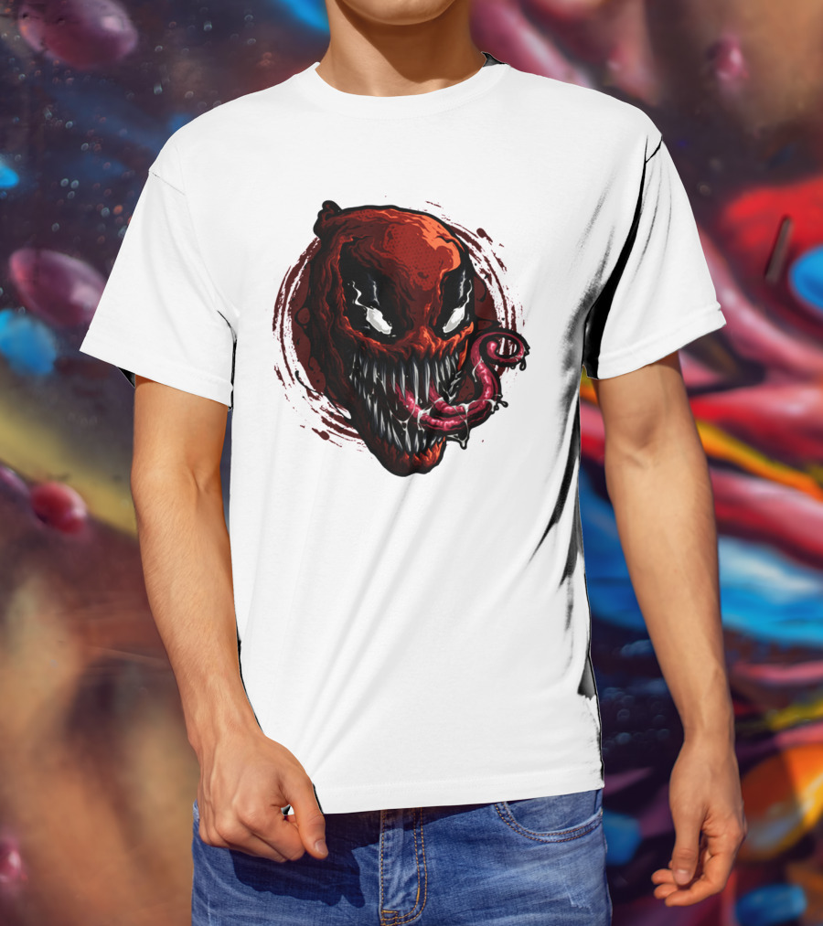Deadpool Venom Hybrid Marvel Symbiote Face With Tongue And Teeth T-Shirt