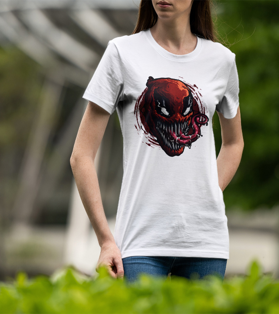 Deadpool Venom Hybrid Marvel Symbiote Face With Tongue And Teeth T-Shirt