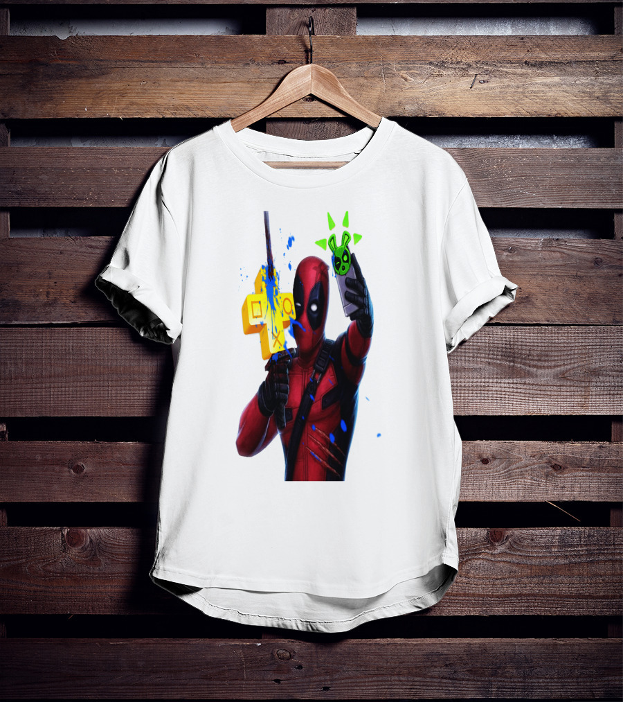Deadpool Videogame Gamer Selfie With Iconic Controller And Green Bomb Symbols T-Shirt