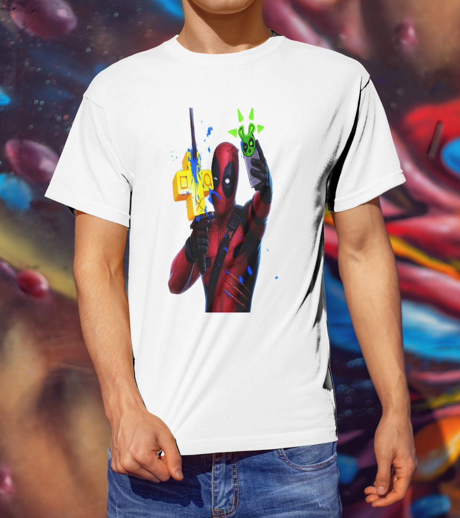 Deadpool Videogame Gamer Selfie With Iconic Controller And Green Bomb Symbols T-Shirt