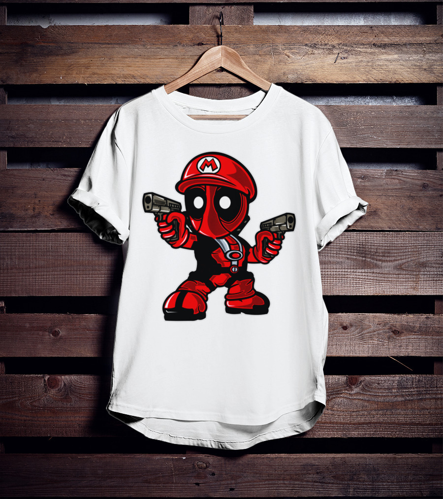 Deadpool Mario Parody Crossover Character With Guns T-Shirt