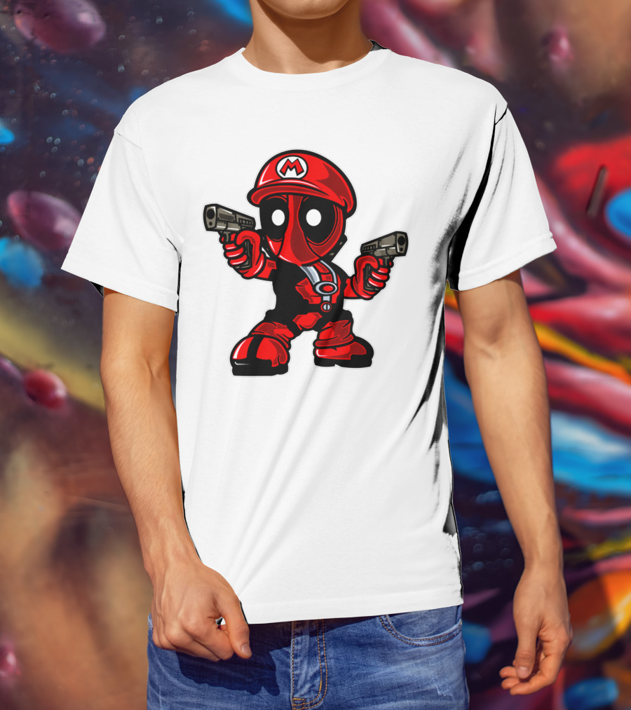 Deadpool Mario Parody Crossover Character With Guns T-Shirt