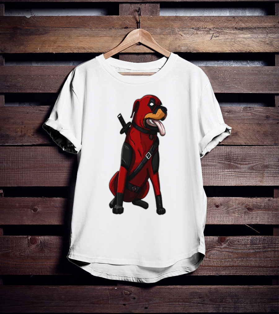 Deadpool Rottweiler Comic Style Crossover Superhero Dog T-Shirt