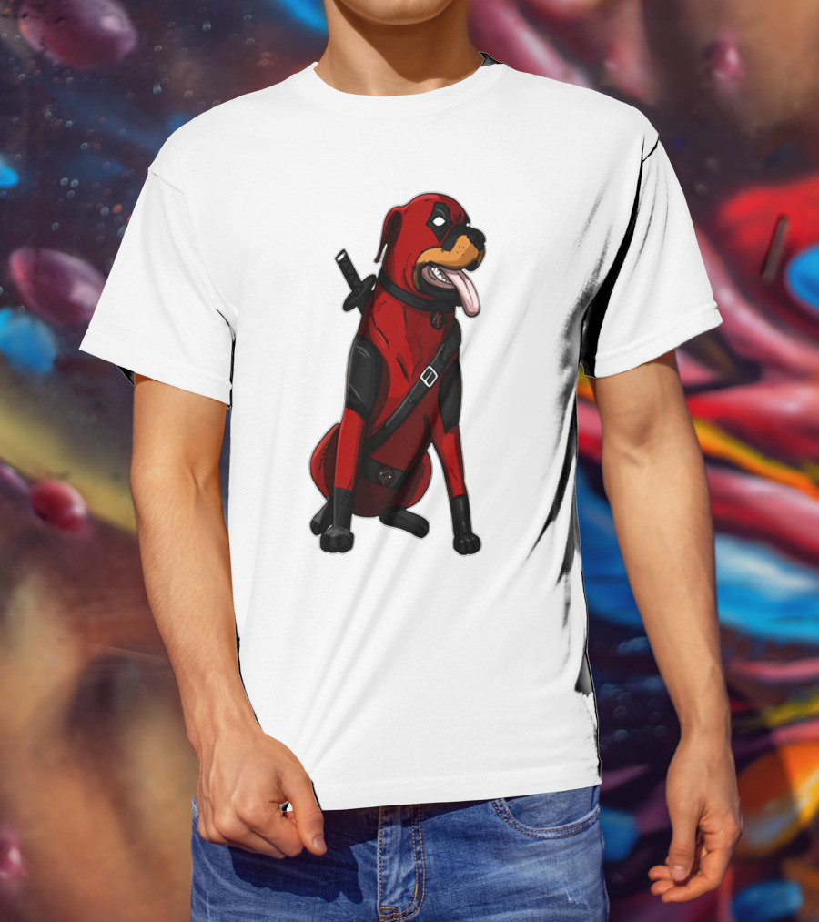 Deadpool Rottweiler Comic Style Crossover Superhero Dog T-Shirt