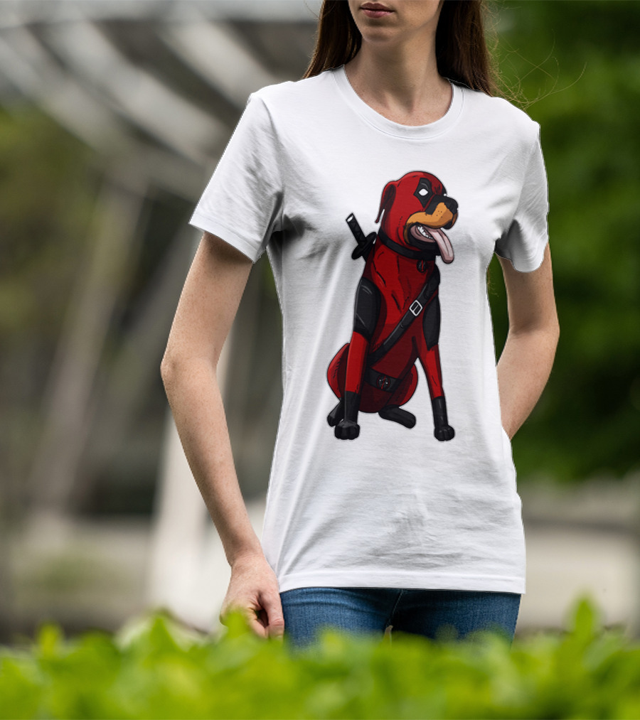 Deadpool Rottweiler Comic Style Crossover Superhero Dog T-Shirt
