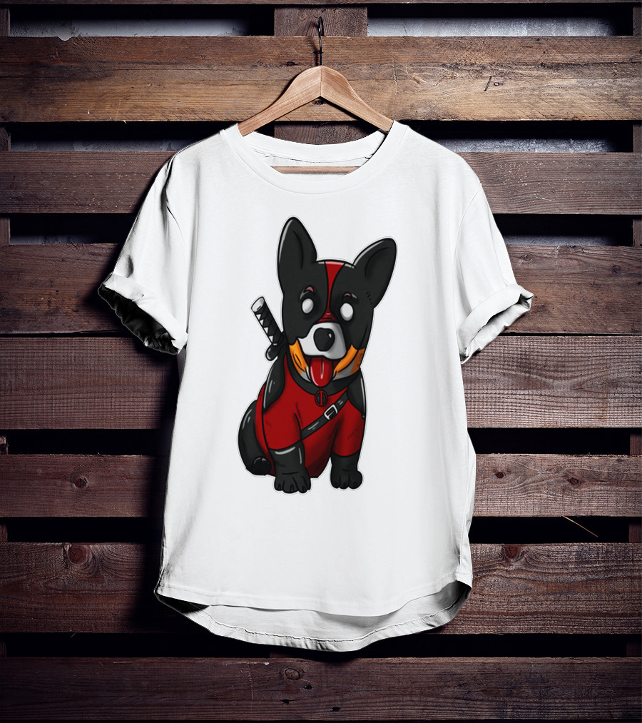 Corgipool Corgi Deadpool Merchandise Red Black Costume Sword Dog Iconic Character Image T-Shirt