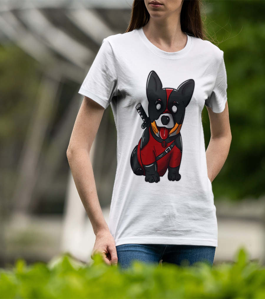 Corgipool Corgi Deadpool Merchandise Red Black Costume Sword Dog Iconic Character Image T-Shirt
