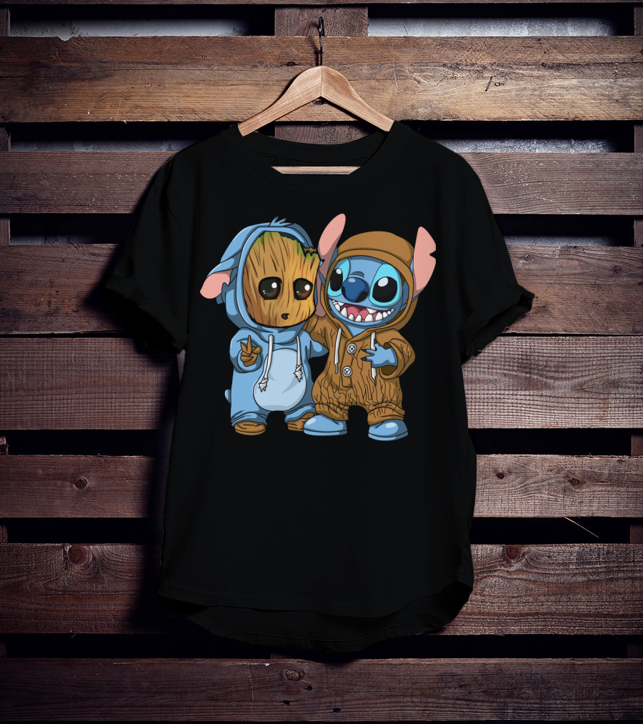 Adorable Groot And Stitch Crossover In Costume Friendship T-Shirt