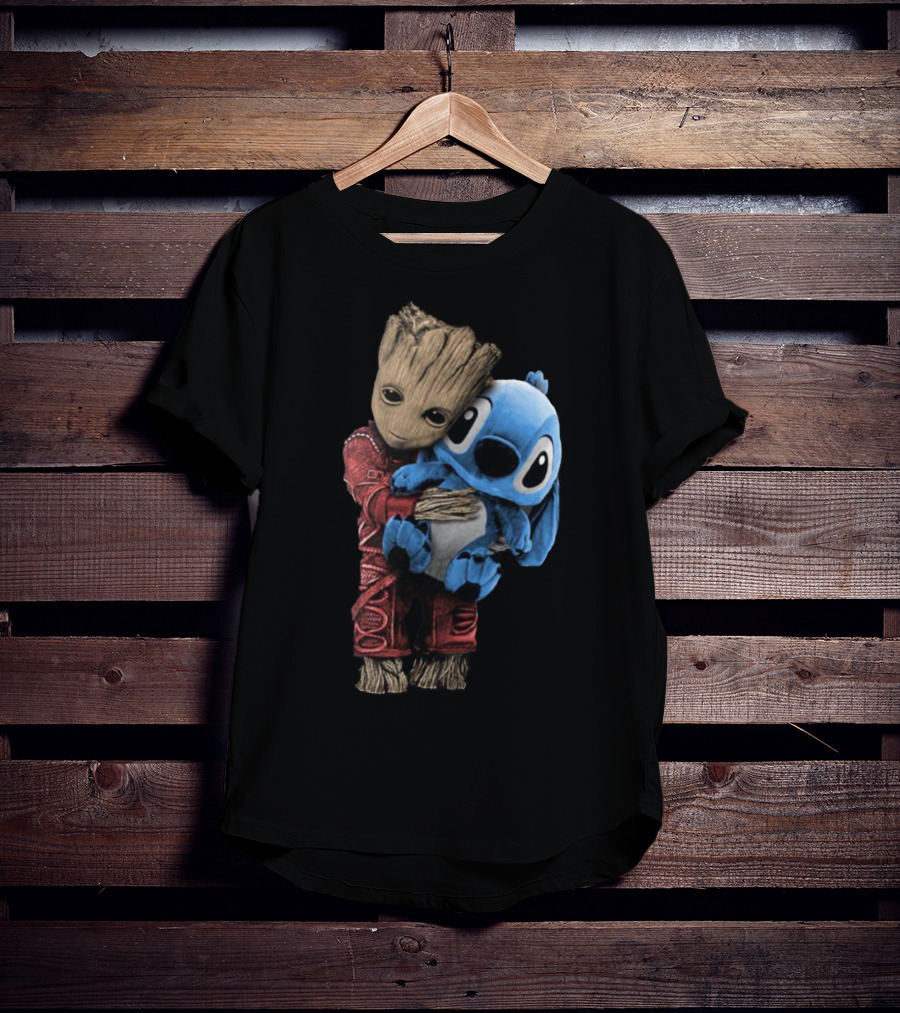 Groot And Baby Stitch Hugging Compilation Disney Marvel Crossover T-Shirt