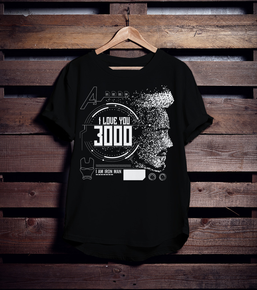 Marvel Avengers I Love You 3000 I Am Iron Man Pixel Art Profile T-Shirt